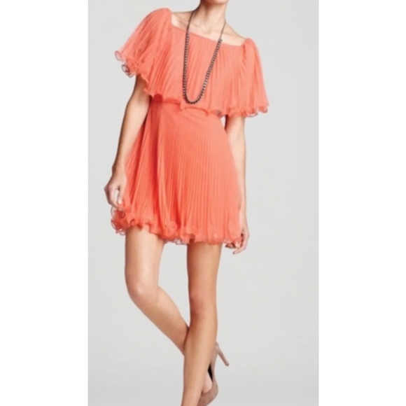 Bcbgmaxazria Shalom Off-the-shoulder Coral Mini Dress - Size 0 - Picture 3 of 4